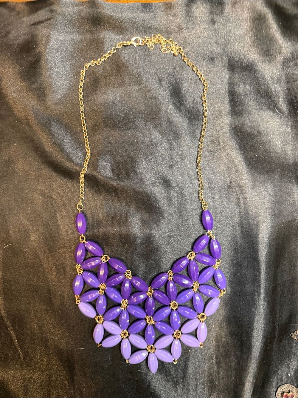 Gold-Tone Purple Floral Statement Necklace - Women Jewelry